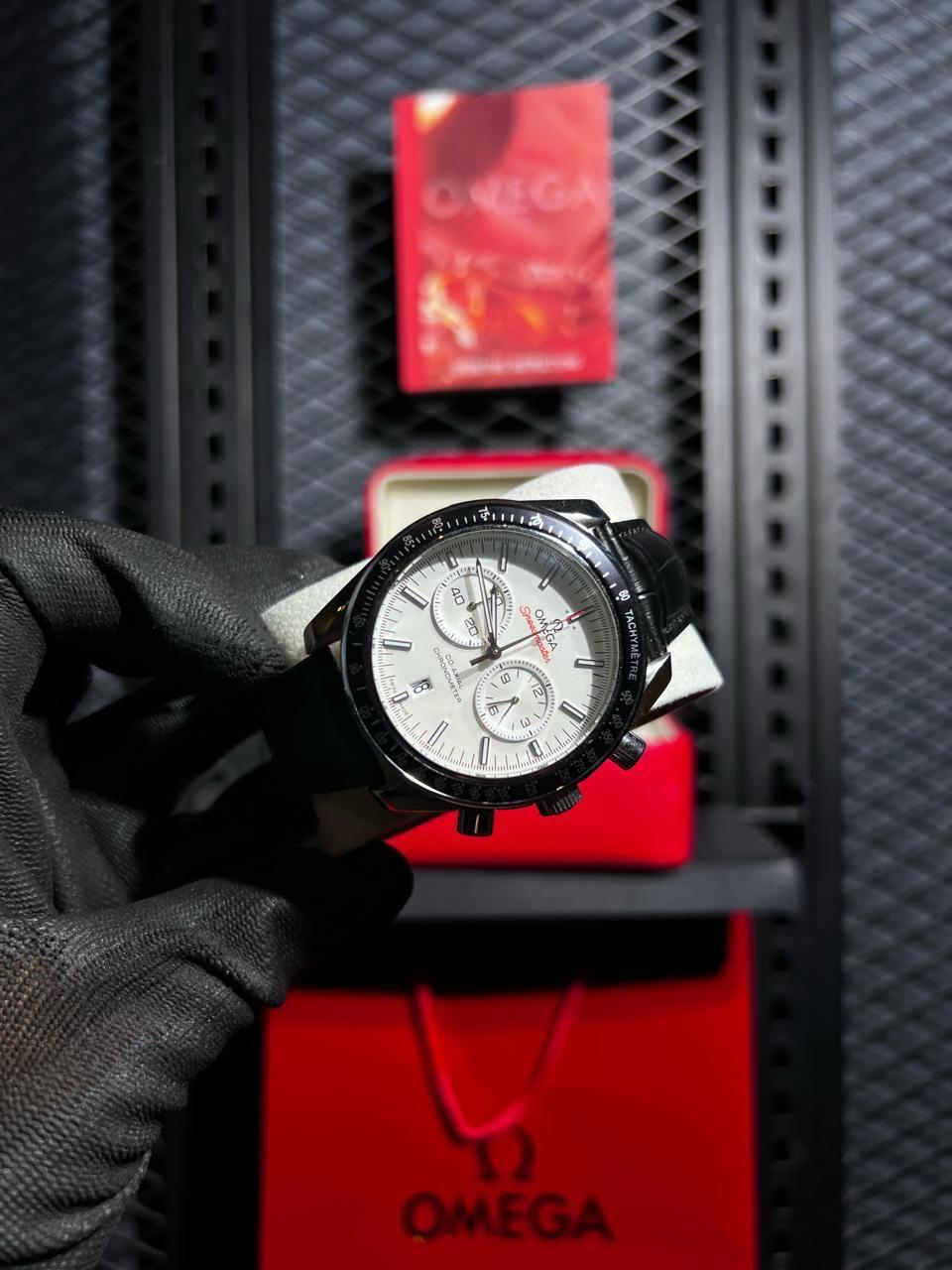 Omega Watch 'Black leather Straps'