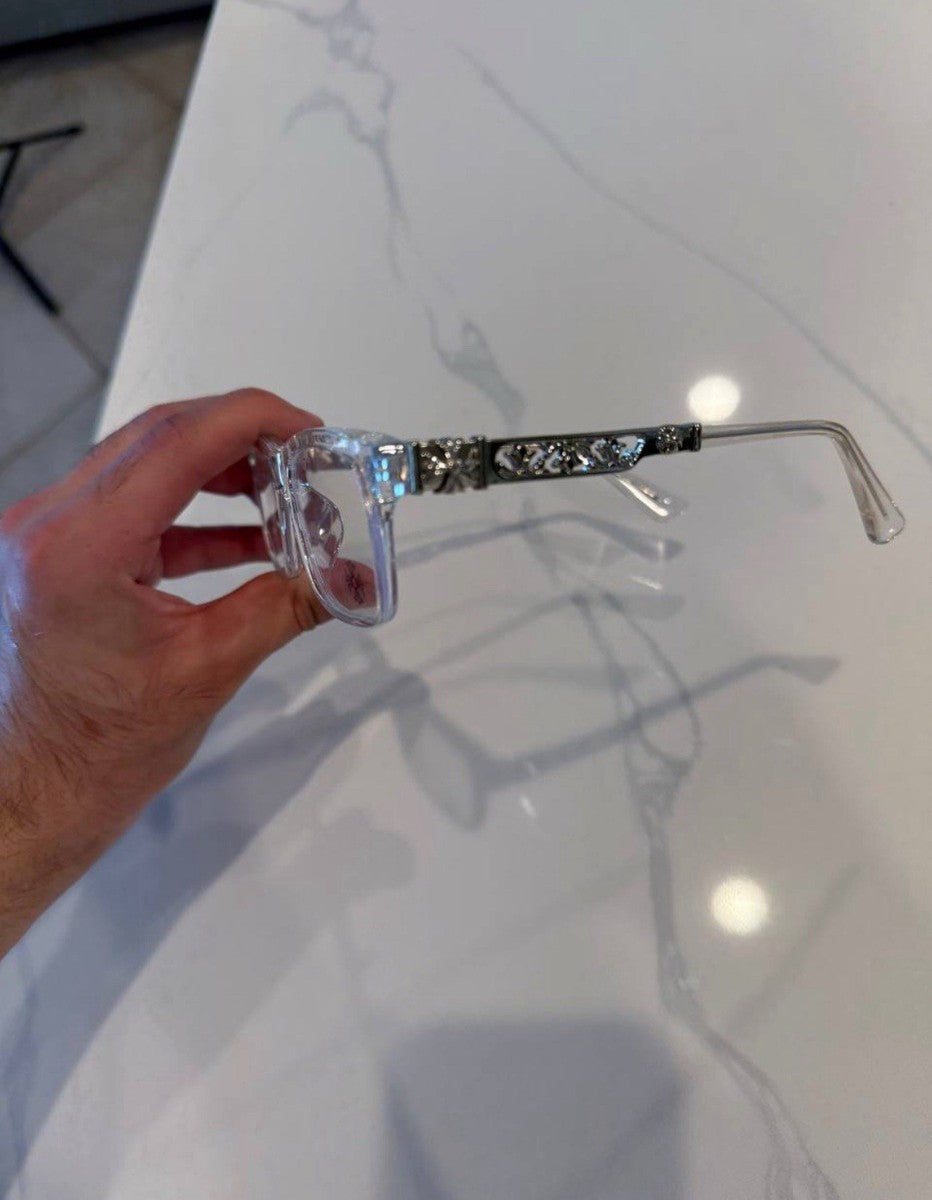 Chrome heart glasses - clear & black badges NOT BOXED