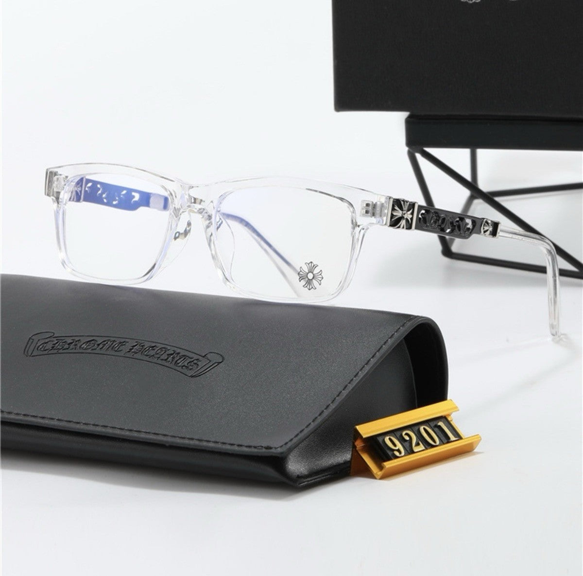 Chrome heart glasses - clear & black badges NOT BOXED