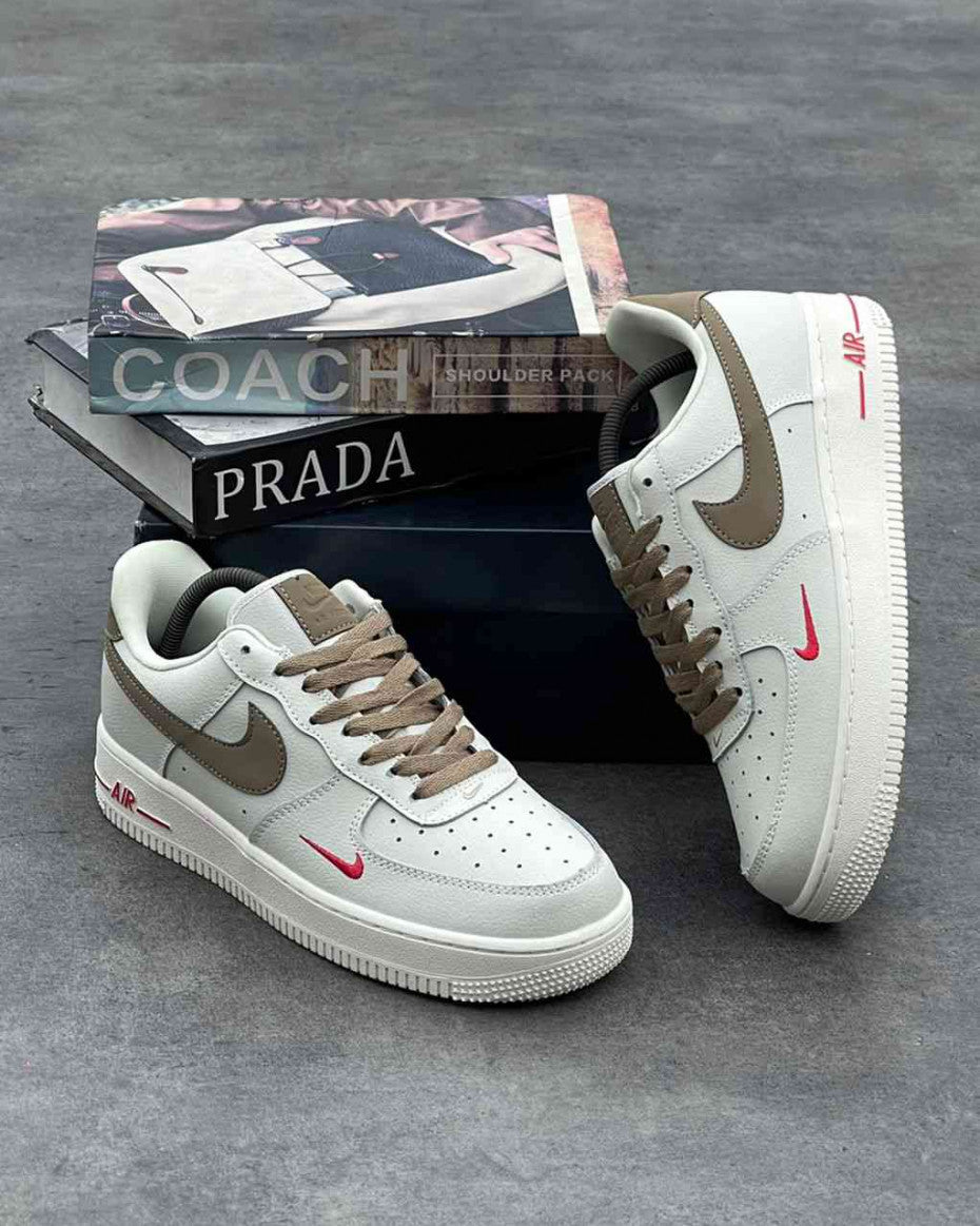 Nike Air Force 1 Low ' Yohood ' White and Brown with Red swooshes