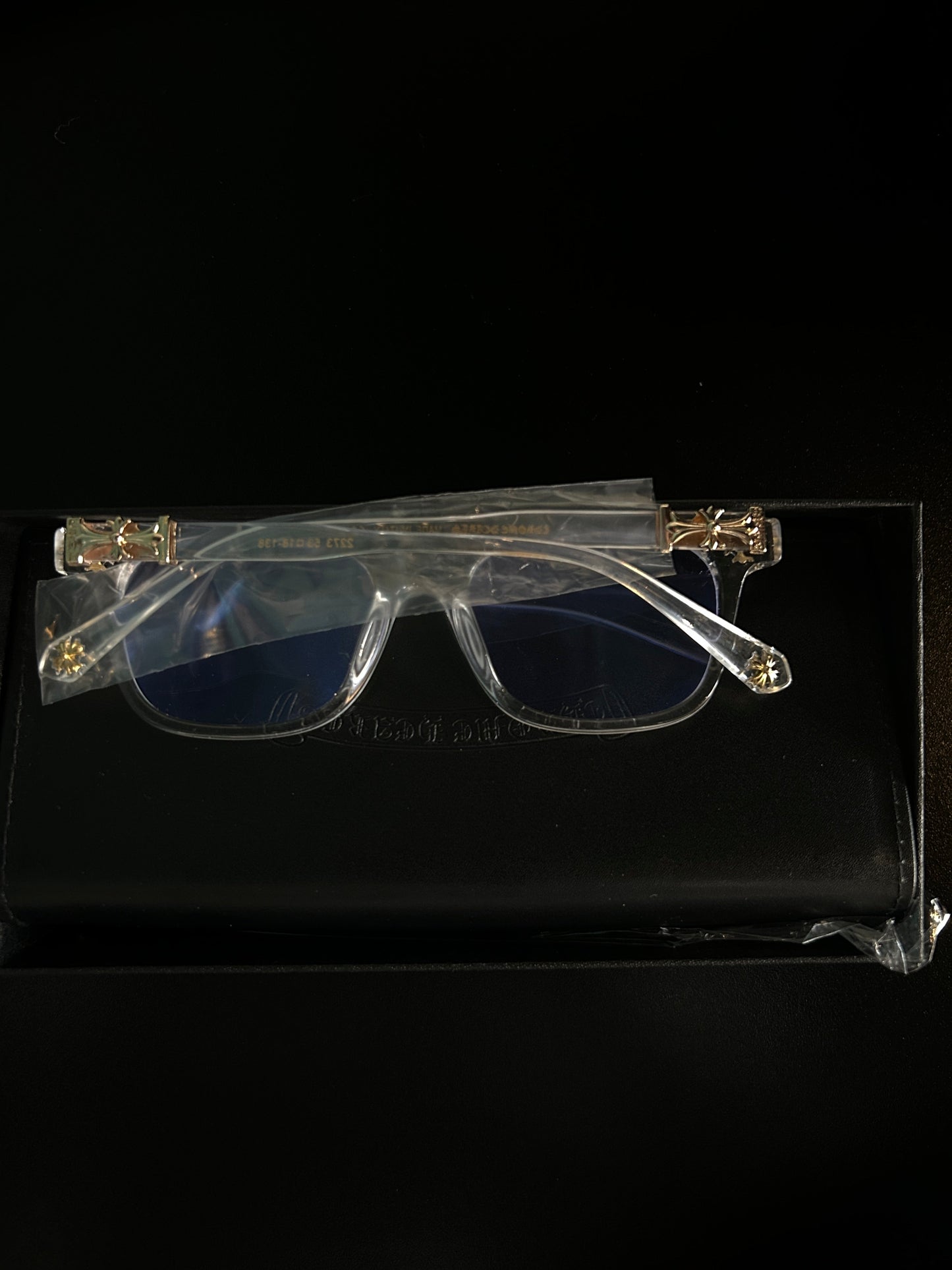 Chrome heart glasses - clear & gold badges