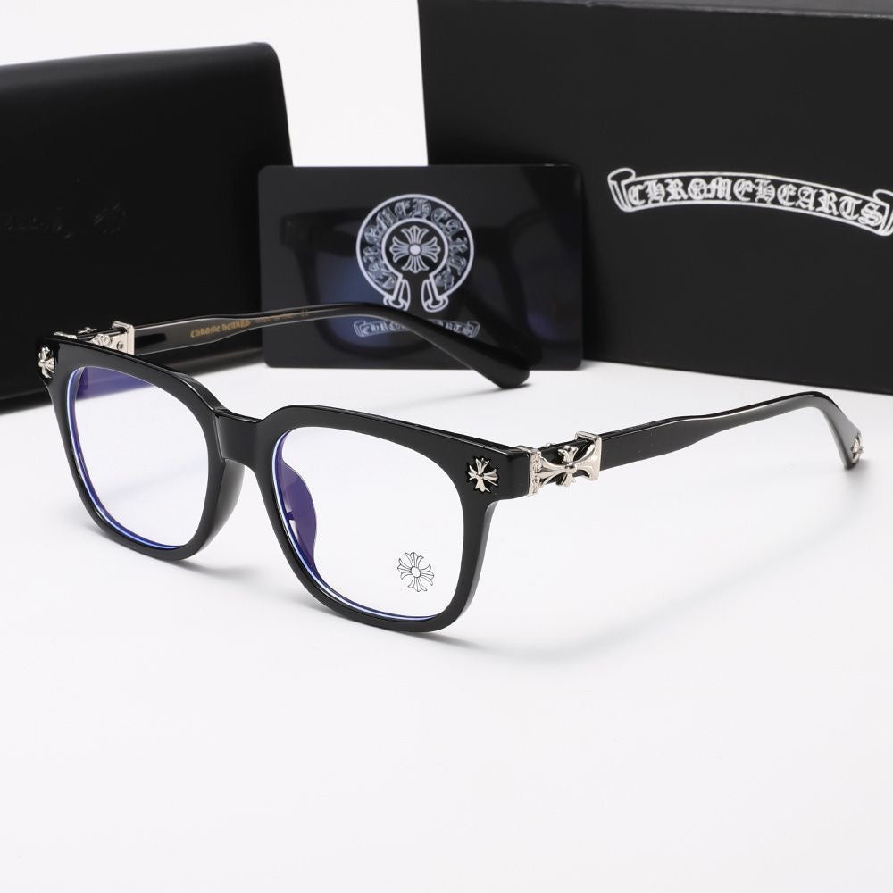 Chrome heart glasses - black & silver badges