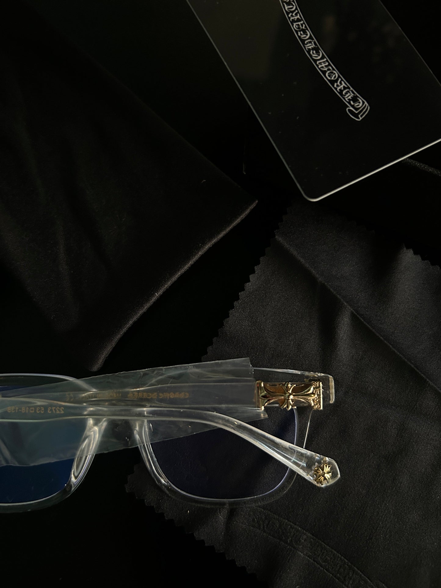 Chrome heart glasses - clear & gold badges