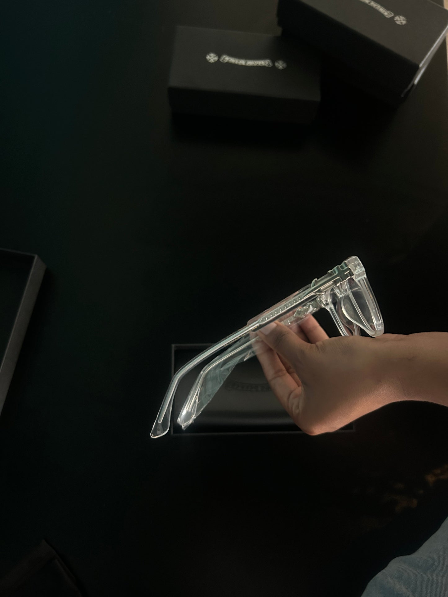 Chrome heart glasses - clear & silver badges