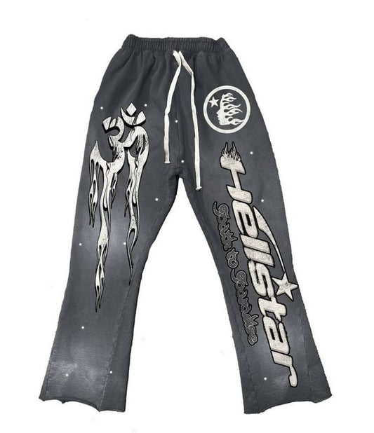 HELLSTAR GREY RACER FLARE SWEATPANTS